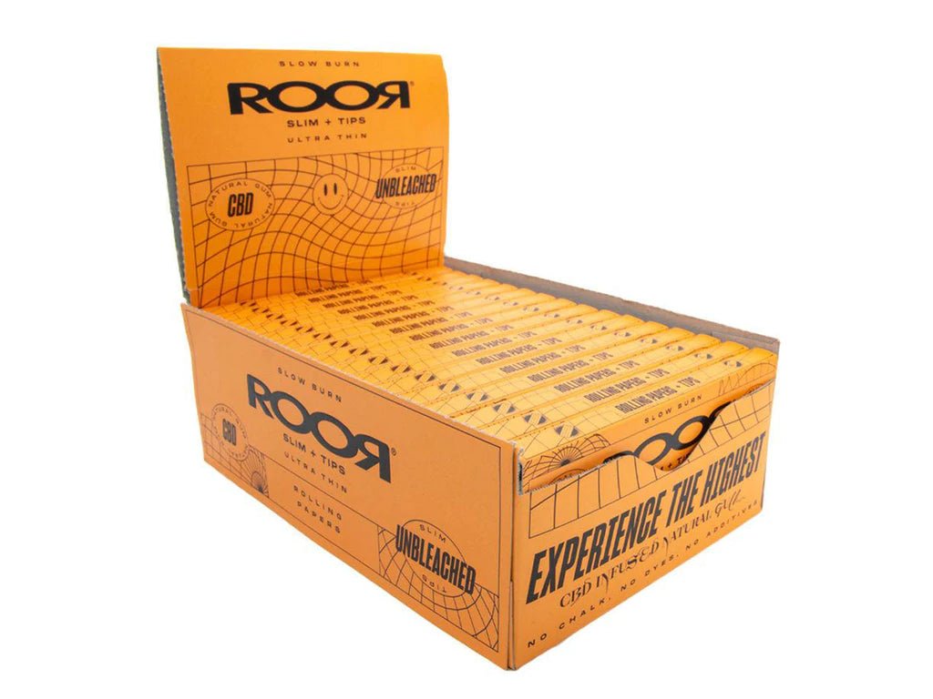 ROOR CBD Gum Unbleached Papers Slim Rolling Papers + Tips - Medicinal Greens
